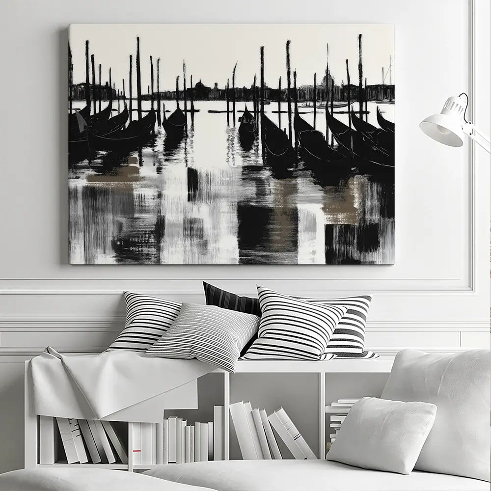 Venice Gondolas And Mooring Poles Canvas Print Venice Gondolas And Mooring Poles Canvas Print wall art product Chromatic Storm Studio