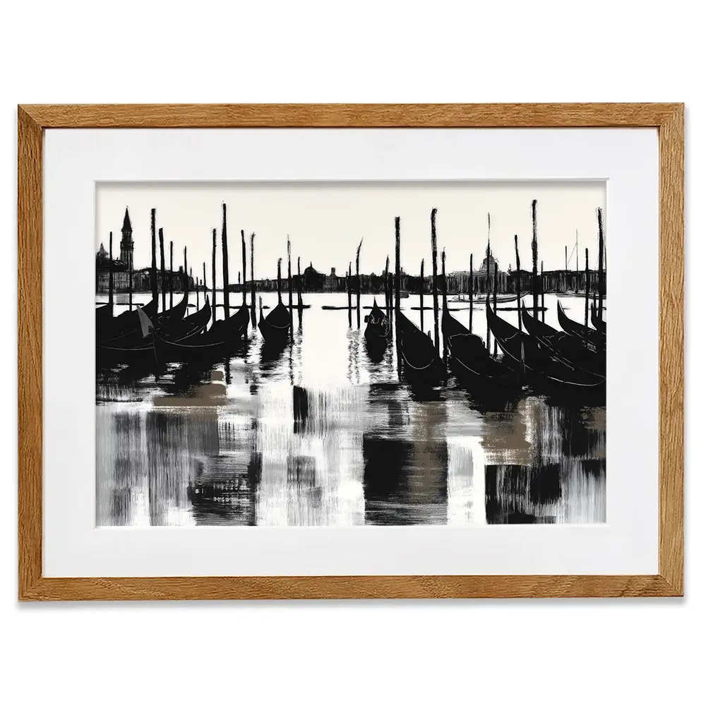 Venice Gondolas And Mooring Poles Framed Art Print Venice Gondolas And Mooring Poles Framed Art Print wall art product Chromatic Storm Studio