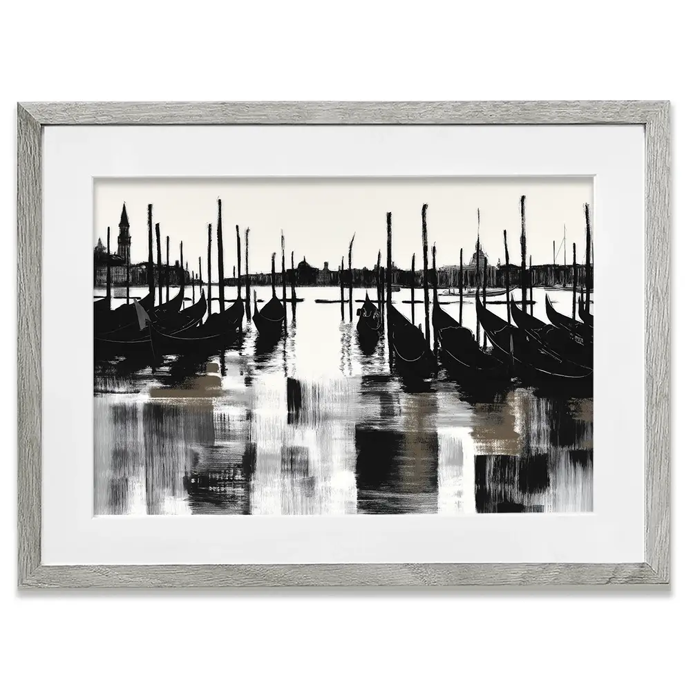 Venice Gondolas And Mooring Poles Framed Art Print Venice Gondolas And Mooring Poles Framed Art Print wall art product Chromatic Storm Studio