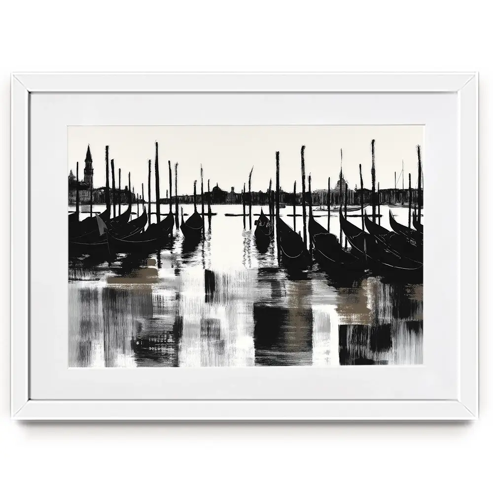 Venice Gondolas And Mooring Poles Framed Art Print Venice Gondolas And Mooring Poles Framed Art Print wall art product Chromatic Storm Studio