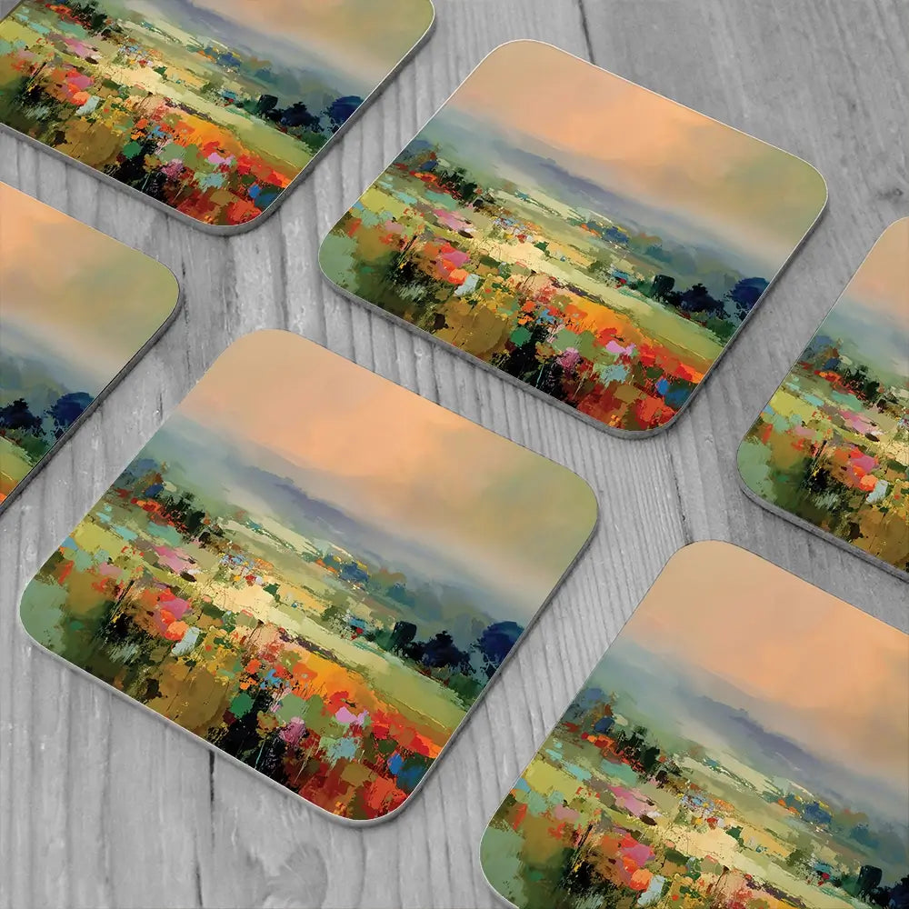 Vibrant Abstract Fields And Soft Pastel Sky Coaster Set Vibrant Abstract Fields And Soft Pastel Sky Coaster Set wall art product Art Print Shop