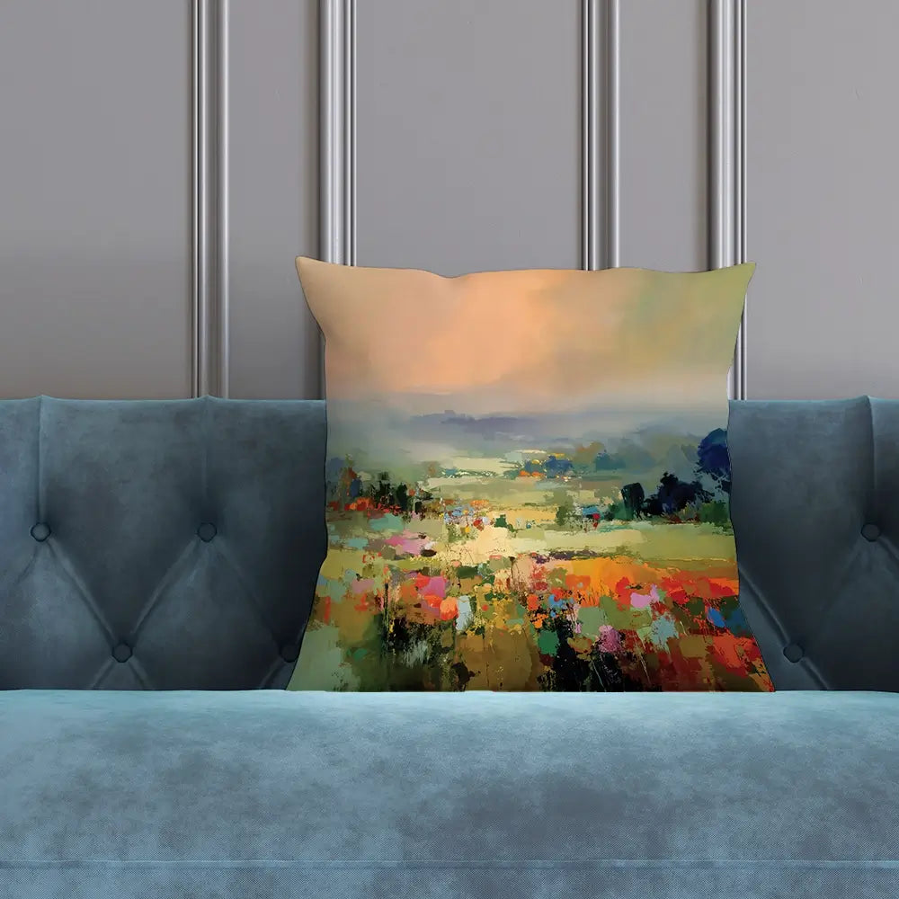 Vibrant Abstract Fields And Soft Pastel Sky Cushion Vibrant Abstract Fields And Soft Pastel Sky Cushion wall art product Art Print Shop