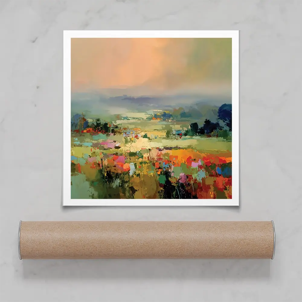 Vibrant Abstract Fields And Soft Pastel Sky Square Art Print Vibrant Abstract Fields And Soft Pastel Sky Square Art Print wall art product Art Print Shop
