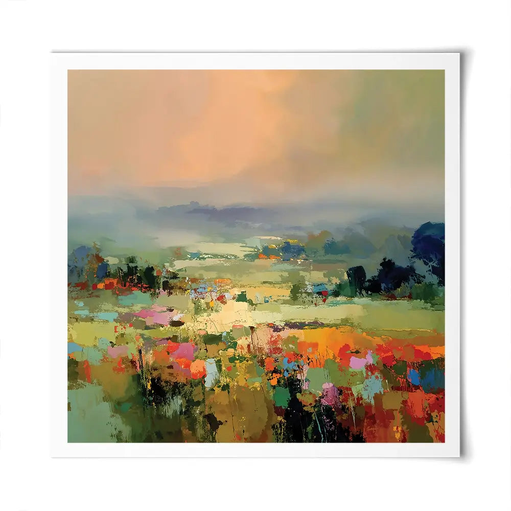 Vibrant Abstract Fields And Soft Pastel Sky Square Art Print Vibrant Abstract Fields And Soft Pastel Sky Square Art Print wall art product Art Print Shop