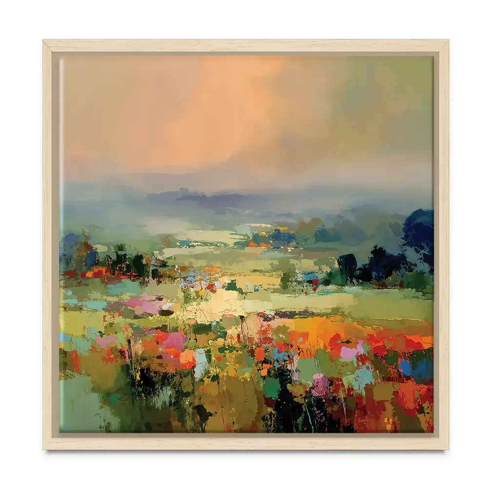 Vibrant Abstract Fields And Soft Pastel Sky Square Canvas Print Vibrant Abstract Fields And Soft Pastel Sky Square Canvas Print wall art product Art Print Shop