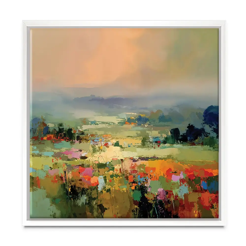 Vibrant Abstract Fields And Soft Pastel Sky Square Canvas Print Vibrant Abstract Fields And Soft Pastel Sky Square Canvas Print wall art product Art Print Shop