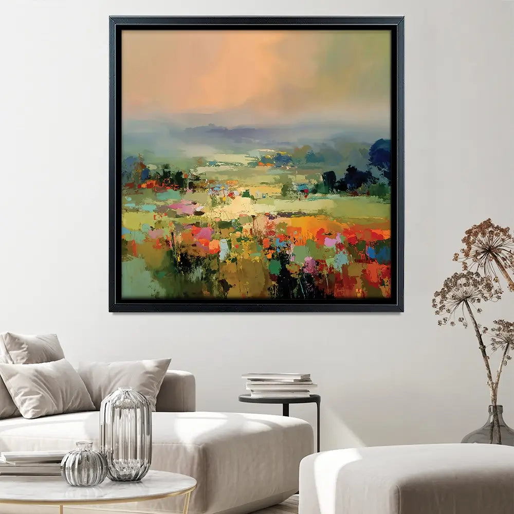 Vibrant Abstract Fields And Soft Pastel Sky Square Canvas Print Vibrant Abstract Fields And Soft Pastel Sky Square Canvas Print wall art product Art Print Shop