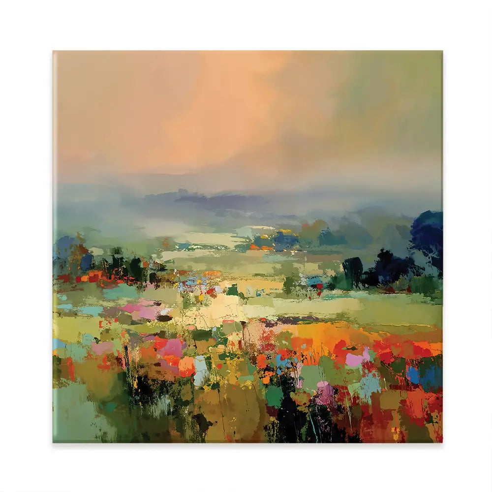 Vibrant Abstract Fields And Soft Pastel Sky Square Canvas Print Vibrant Abstract Fields And Soft Pastel Sky Square Canvas Print wall art product Art Print Shop