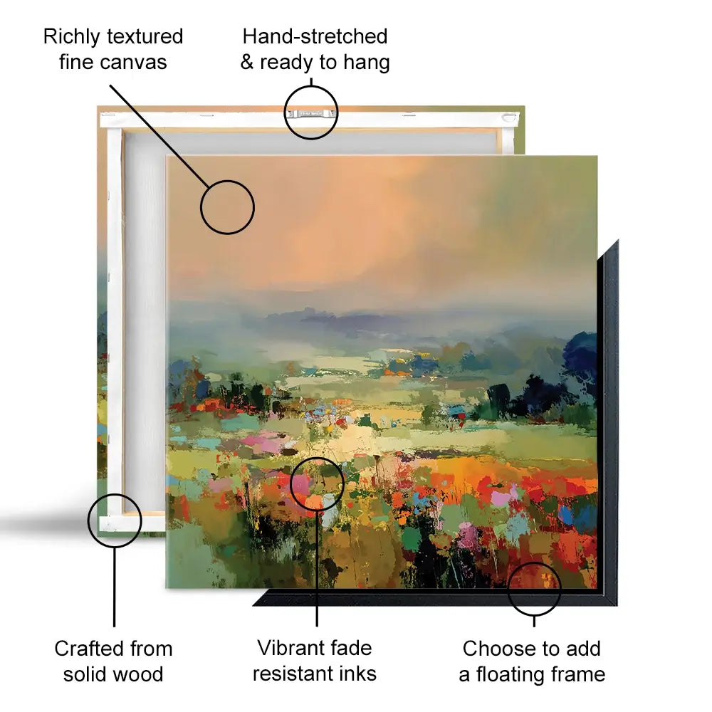Vibrant Abstract Fields And Soft Pastel Sky Square Canvas Print Vibrant Abstract Fields And Soft Pastel Sky Square Canvas Print wall art product Leon Devenice