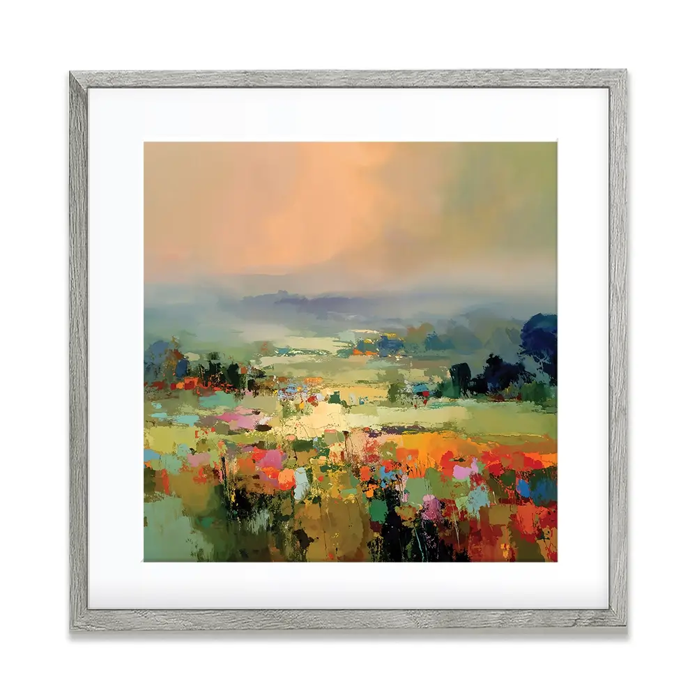 Vibrant Abstract Fields And Soft Pastel Sky Square Framed Art Print Vibrant Abstract Fields And Soft Pastel Sky Square Framed Art Print wall art product Art Print Shop