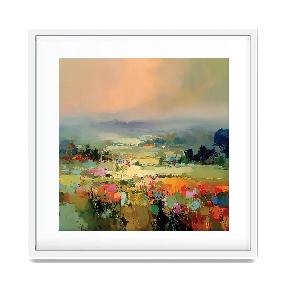 Vibrant Abstract Fields And Soft Pastel Sky Square Framed Art Print Vibrant Abstract Fields And Soft Pastel Sky Square Framed Art Print wall art product Art Print Shop