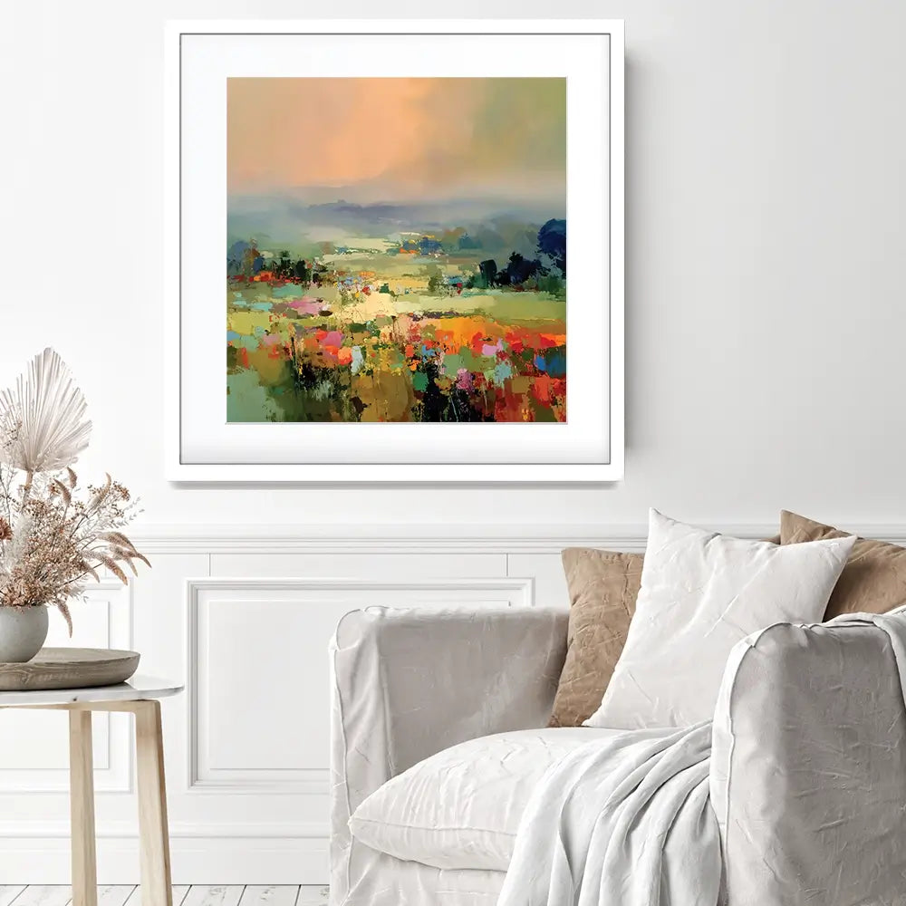 Vibrant Abstract Fields And Soft Pastel Sky Square Framed Art Print Vibrant Abstract Fields And Soft Pastel Sky Square Framed Art Print wall art product Art Print Shop