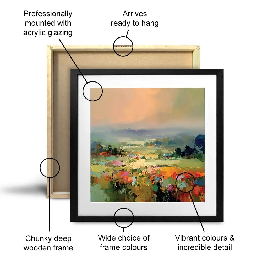 Vibrant Abstract Fields And Soft Pastel Sky Square Framed Art Print Vibrant Abstract Fields And Soft Pastel Sky Square Framed Art Print wall art product Leon Devenice