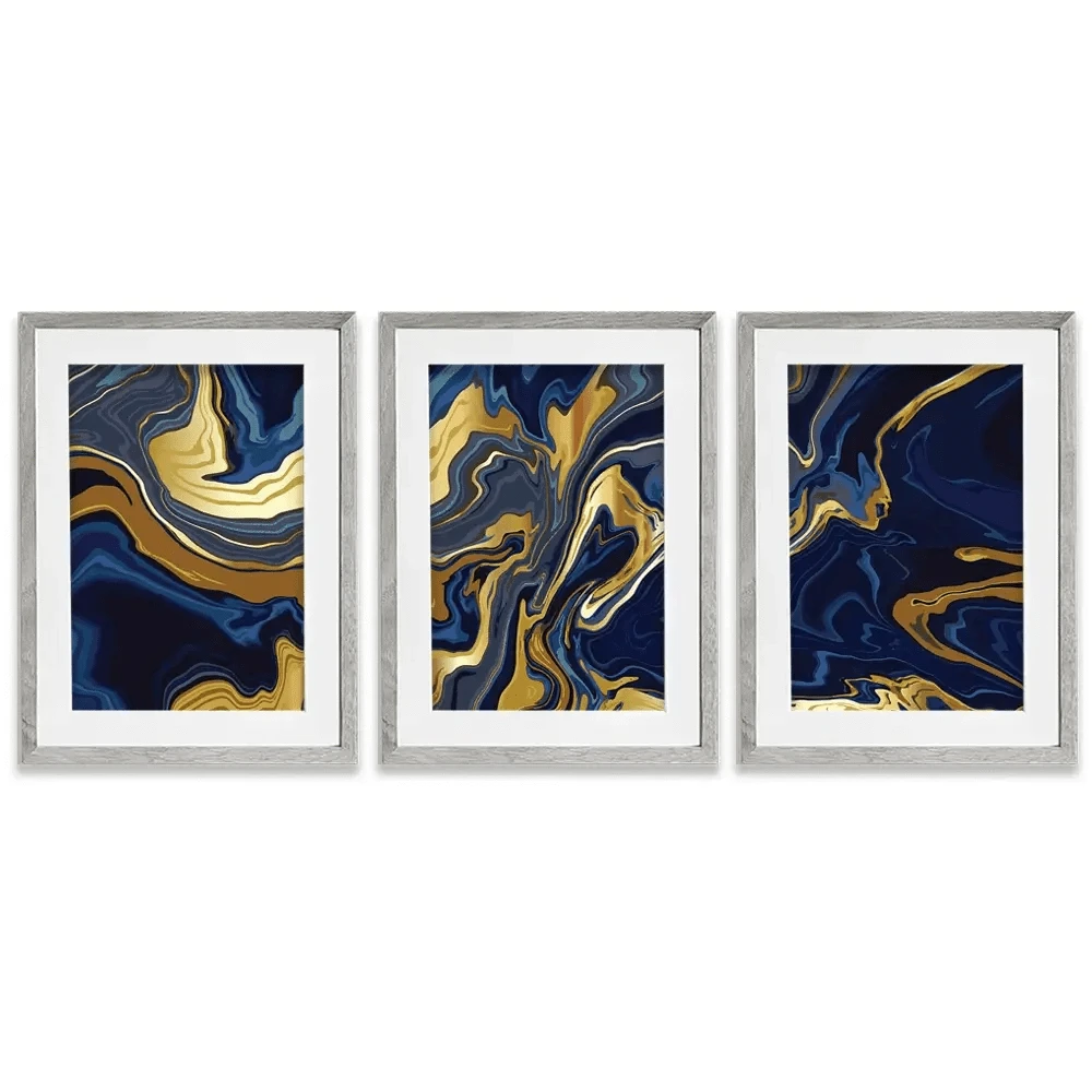 Vibrant Navy Marble Framed Art Print Trio Vibrant Navy Marble Framed Art Print Trio wall art product vectortwins / Shutterstock