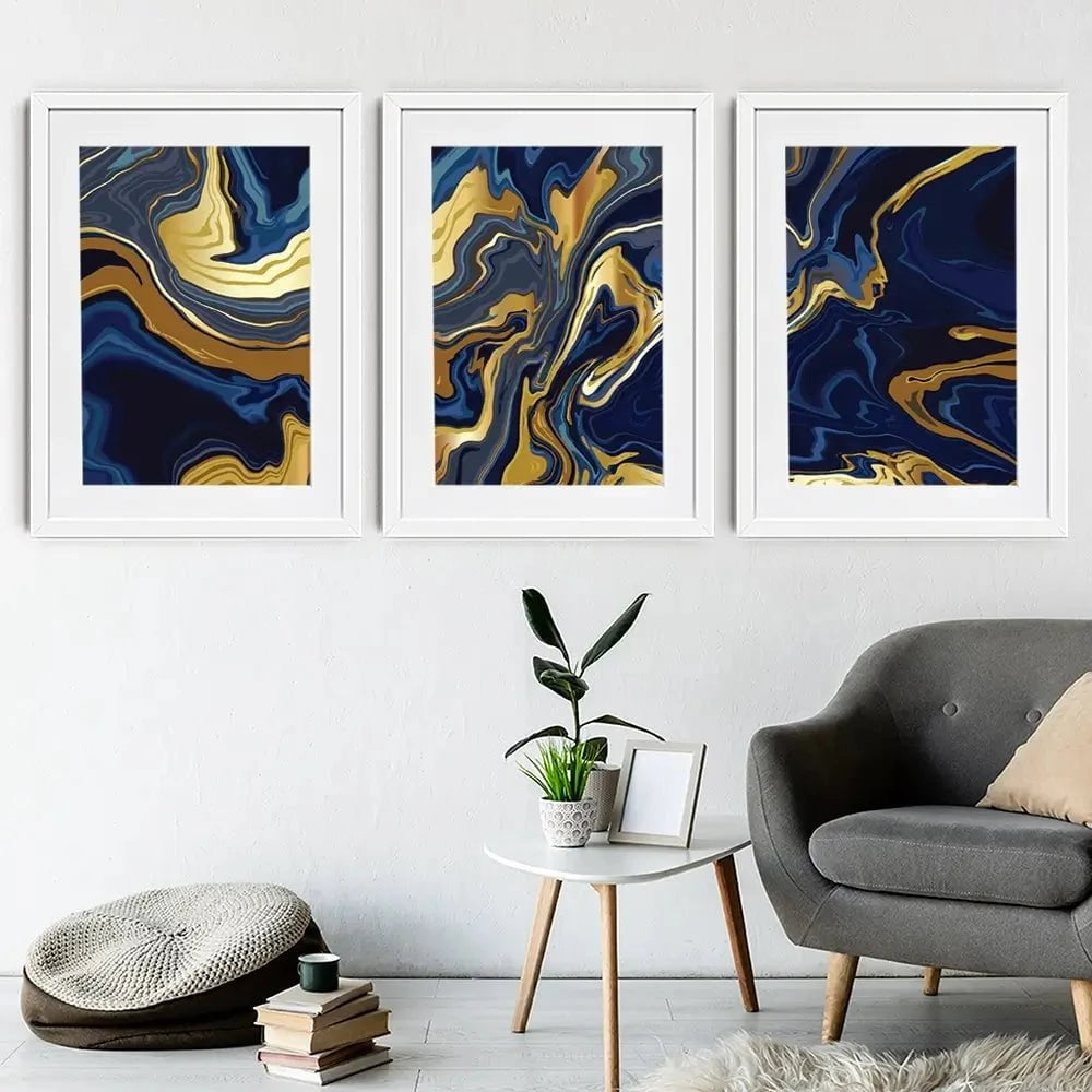 Vibrant Navy Marble Framed Art Print Trio Vibrant Navy Marble Framed Art Print Trio wall art product vectortwins / Shutterstock