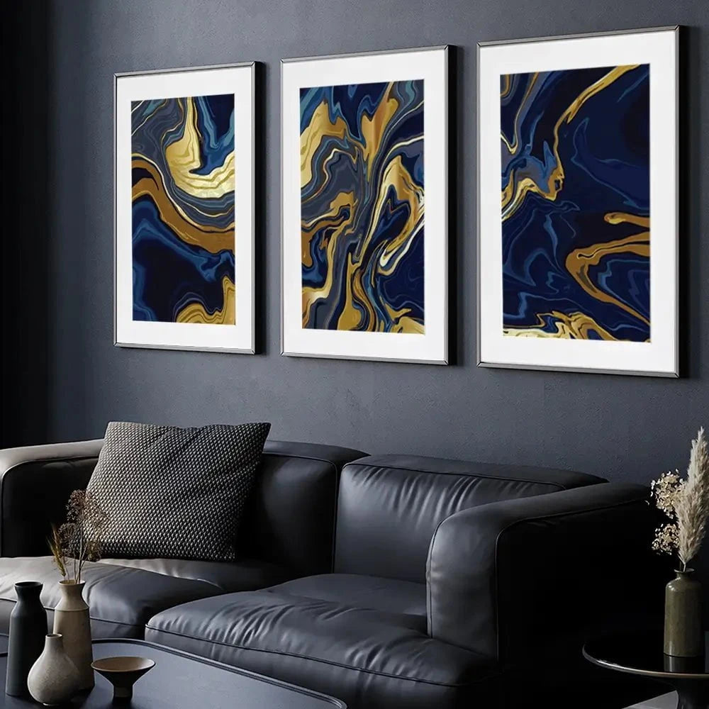 Vibrant Navy Marble Framed Art Print Trio Vibrant Navy Marble Framed Art Print Trio wall art product vectortwins / Shutterstock