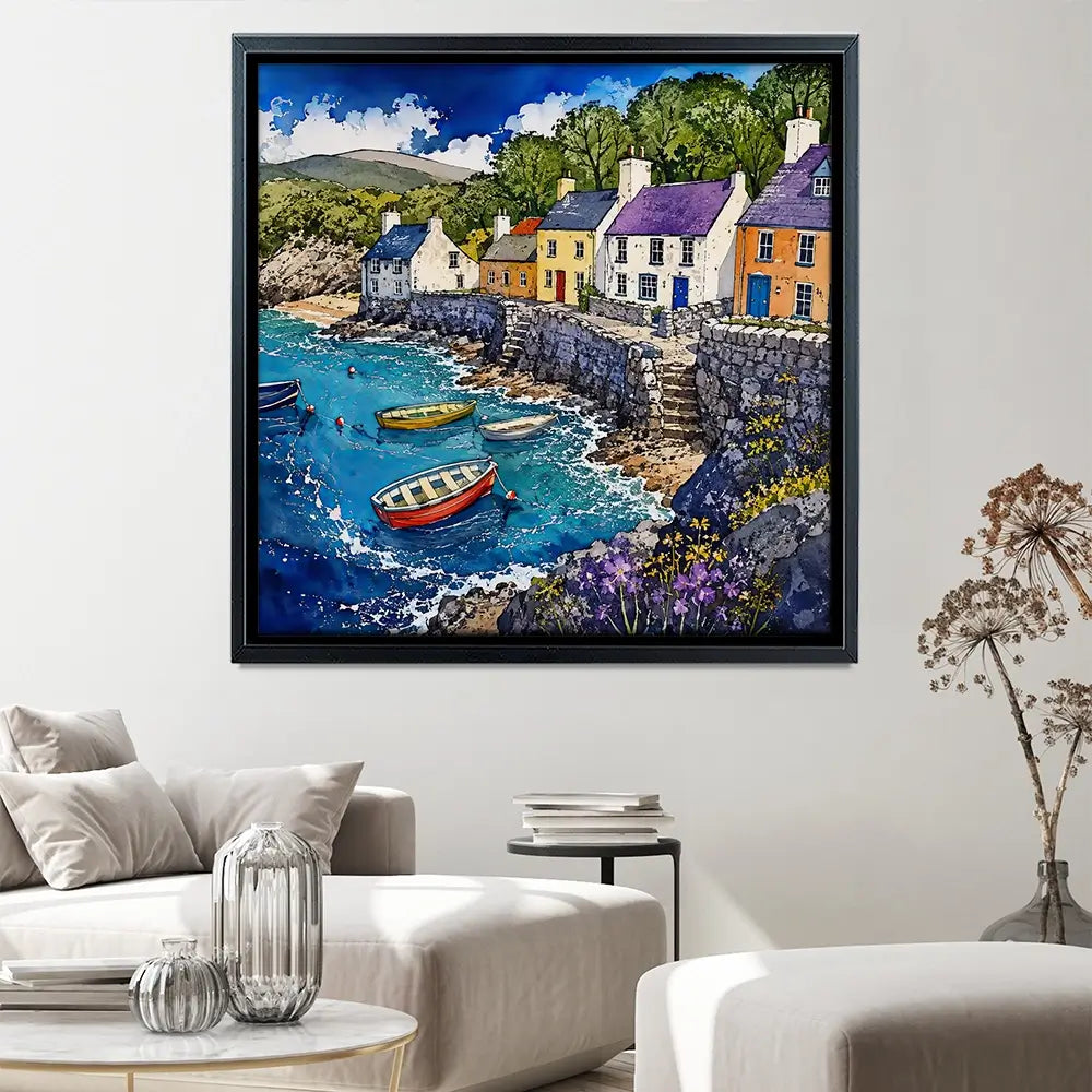 Village Harbour Square Canvas Print Village Harbour Square Canvas Print wall art product David Alexander Elder