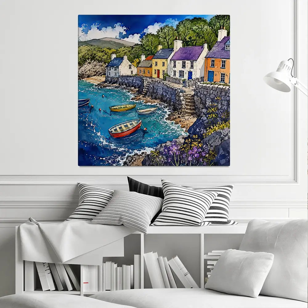 Village Harbour Square Canvas Print Village Harbour Square Canvas Print wall art product David Alexander Elder
