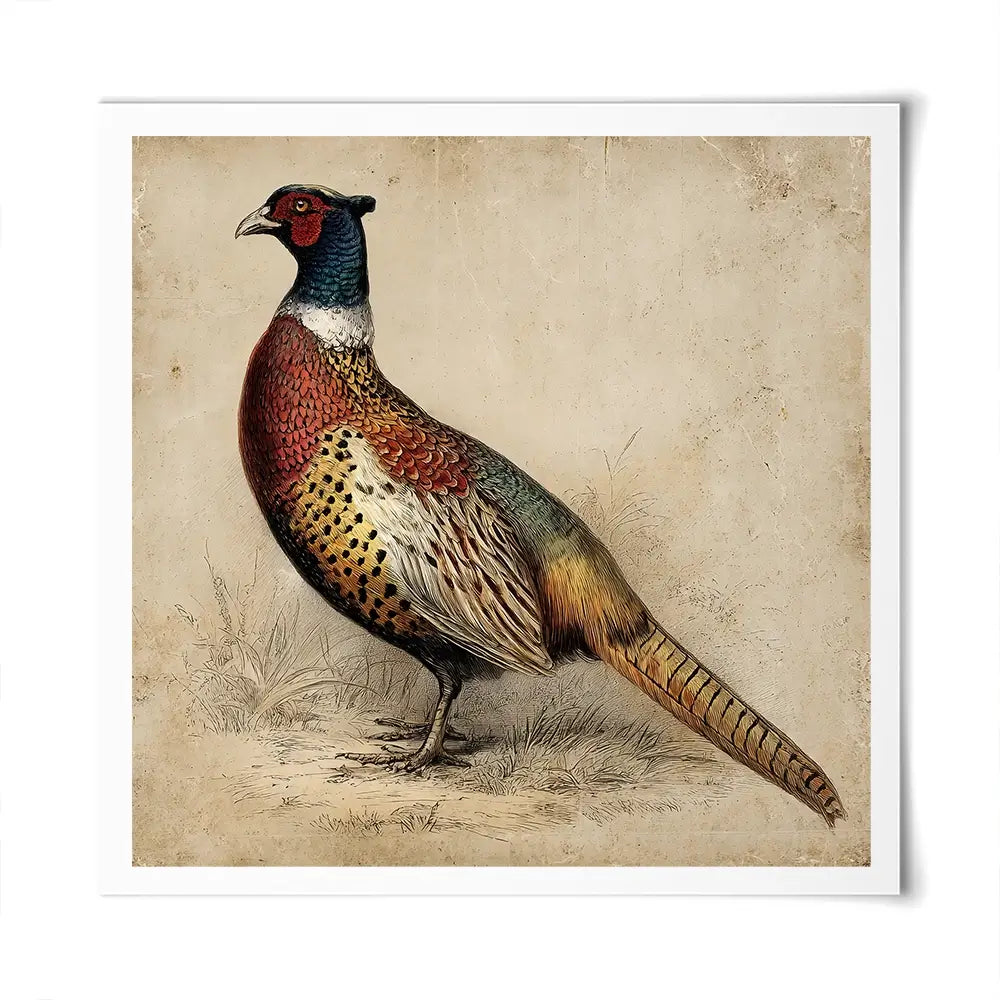 Vintage Pheasant Square Art Print Vintage Pheasant Square Art Print wall art product Petals Print Design - Independent