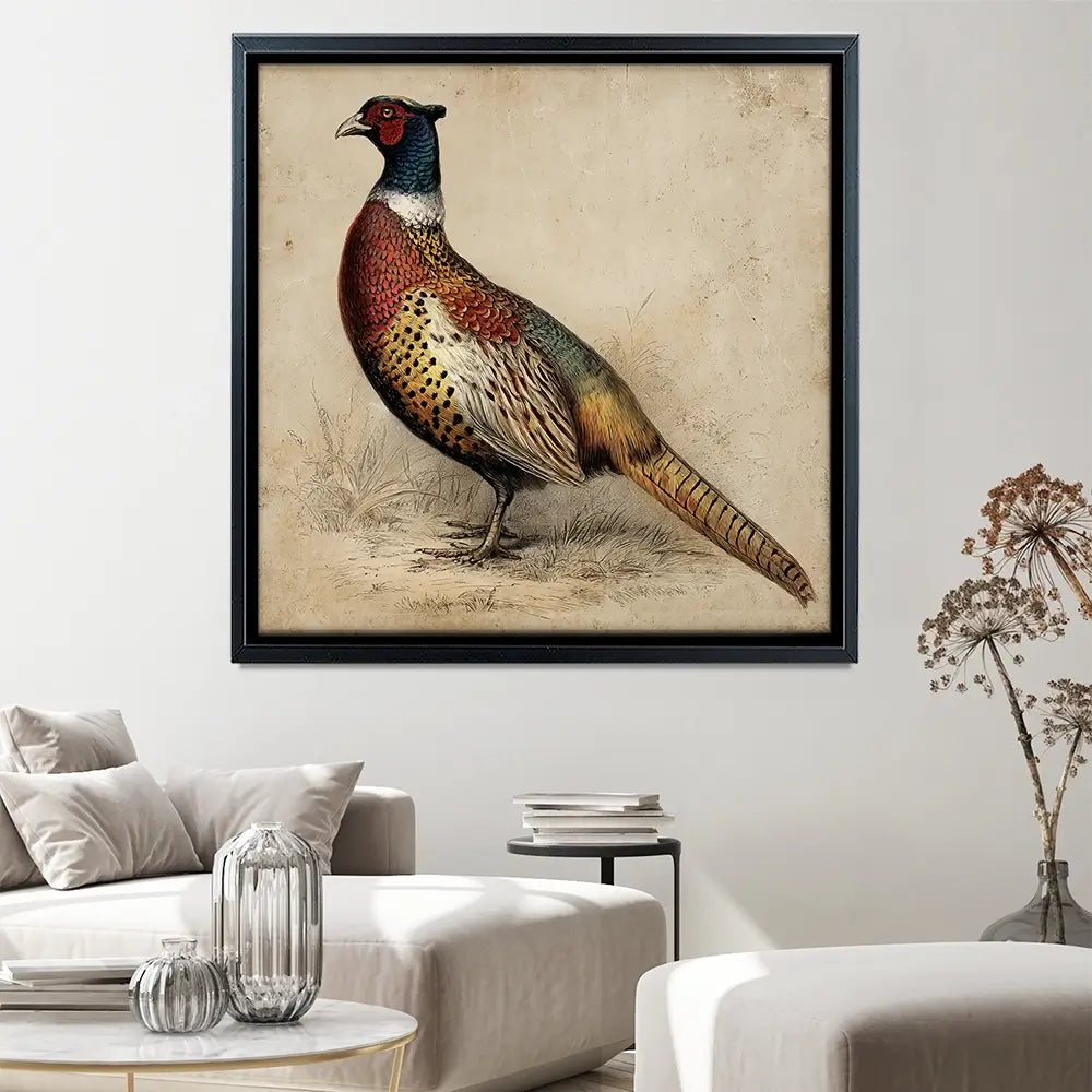 Vintage Pheasant Square Canvas Print Vintage Pheasant Square Canvas Print wall art product Petals Print Design - Independent