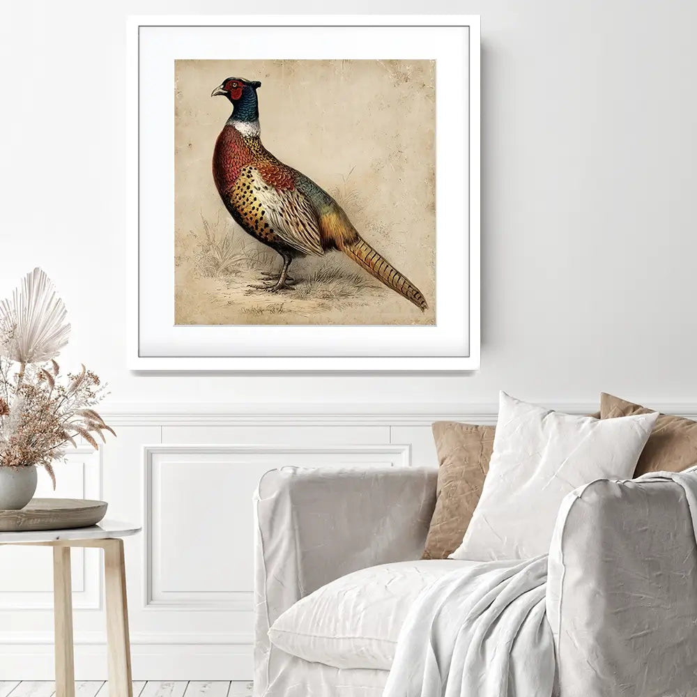 Vintage Pheasant Square Framed Art Print Vintage Pheasant Square Framed Art Print wall art product Petals Print Design - Independent