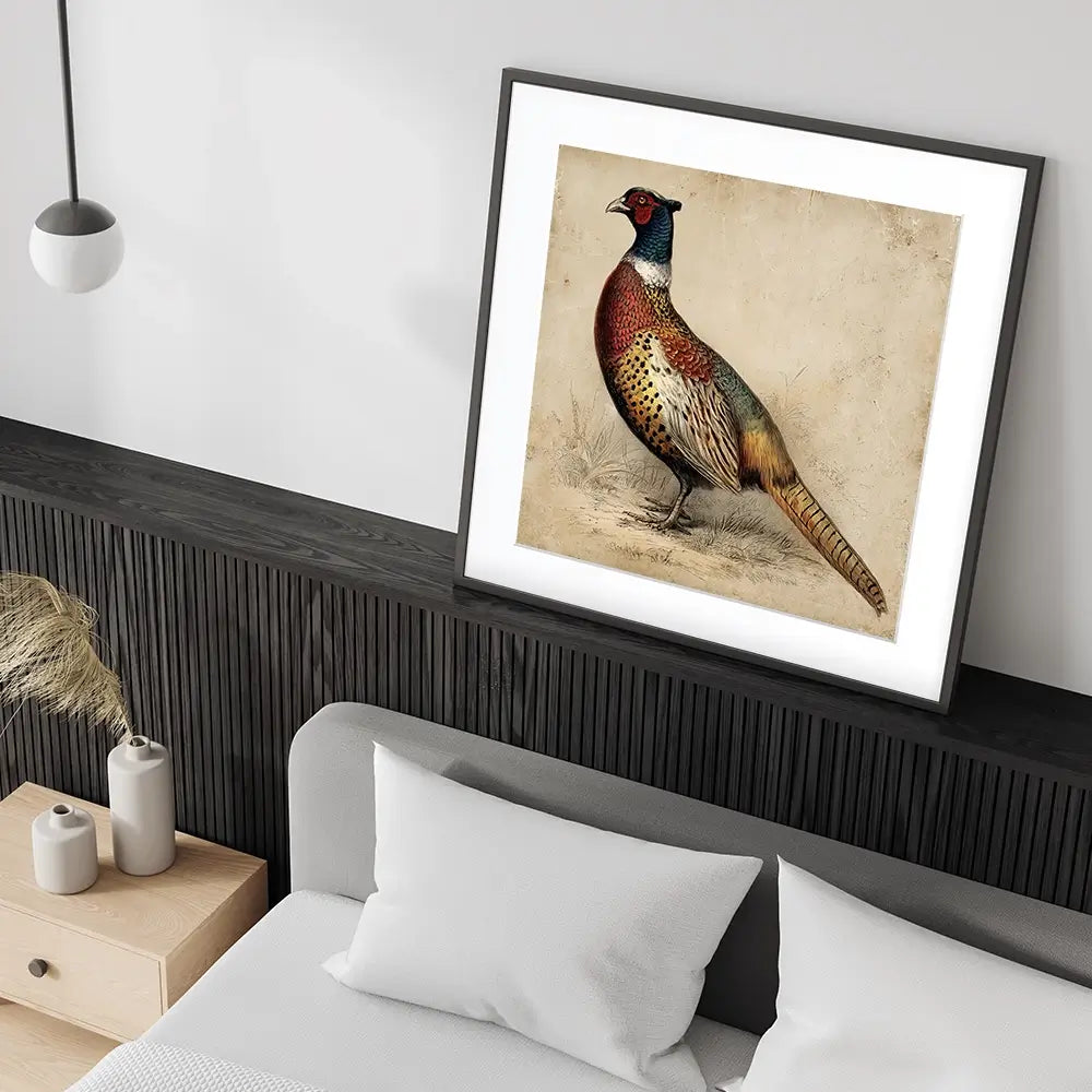 Vintage Pheasant Square Framed Art Print Vintage Pheasant Square Framed Art Print wall art product Petals Print Design - Independent