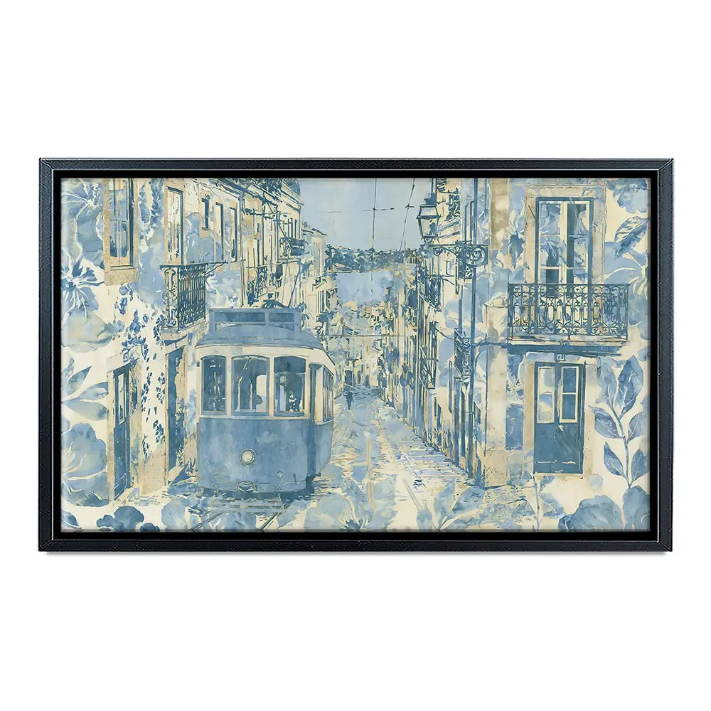 Vintage Tram Mediterranean Street Canvas Print Vintage Tram Mediterranean Street Canvas Print wall art product Chromatic Storm Studio