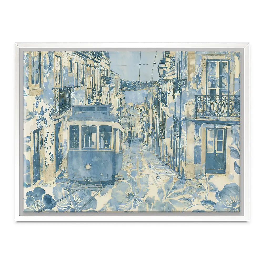 Vintage Tram Mediterranean Street Canvas Print Vintage Tram Mediterranean Street Canvas Print wall art product Chromatic Storm Studio