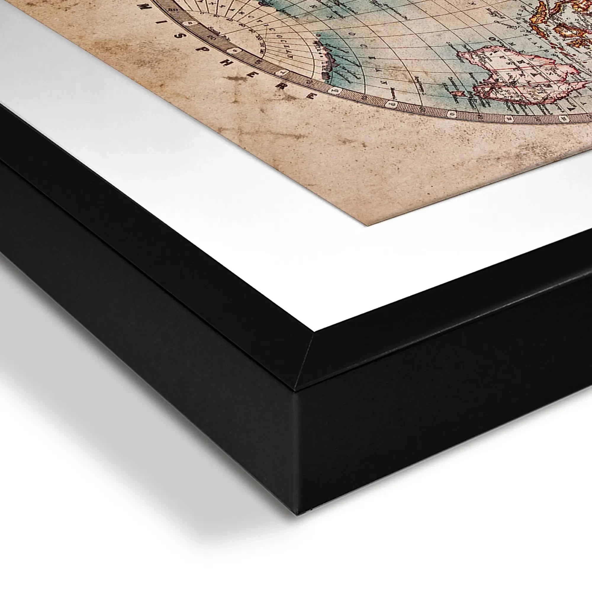 Vintage World Hemisphere Map In Colour Framed Art Print Vintage World Hemisphere Map In Colour Framed Art Print wall art product RTimages / Shutterstock