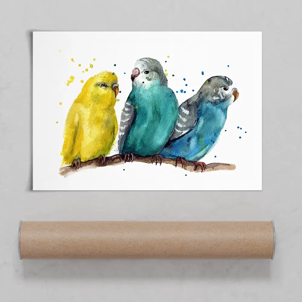 Watercolour Budgies Art Print Watercolour Budgies Art Print wall art product Tatyana Komtsyan / Shutterstock