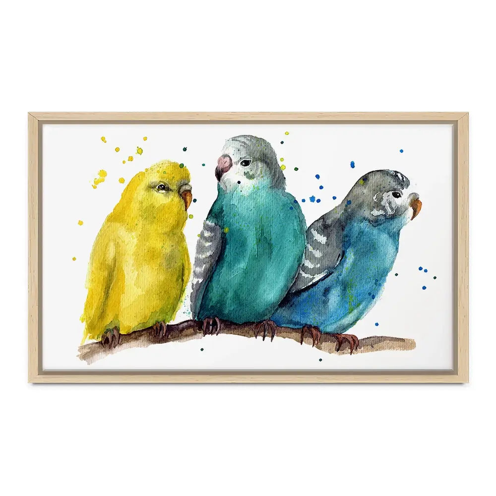 Watercolour Budgies Canvas Print Watercolour Budgies Canvas Print wall art product Tatyana Komtsyan / Shutterstock