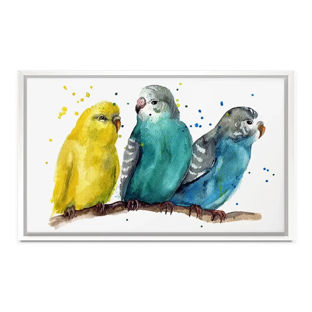 Watercolour Budgies Canvas Print Watercolour Budgies Canvas Print wall art product Tatyana Komtsyan / Shutterstock