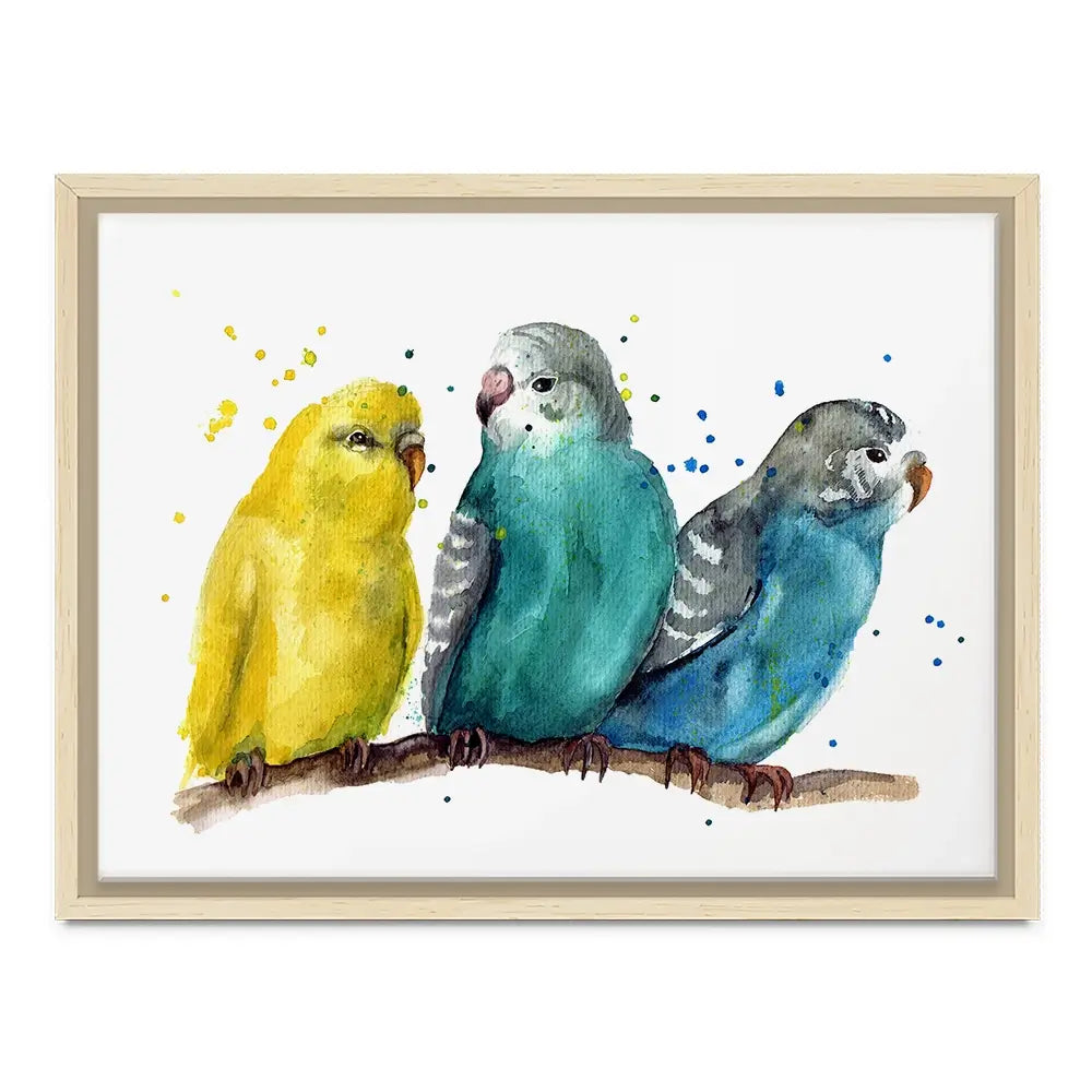 Watercolour Budgies Canvas Print Watercolour Budgies Canvas Print wall art product Tatyana Komtsyan / Shutterstock