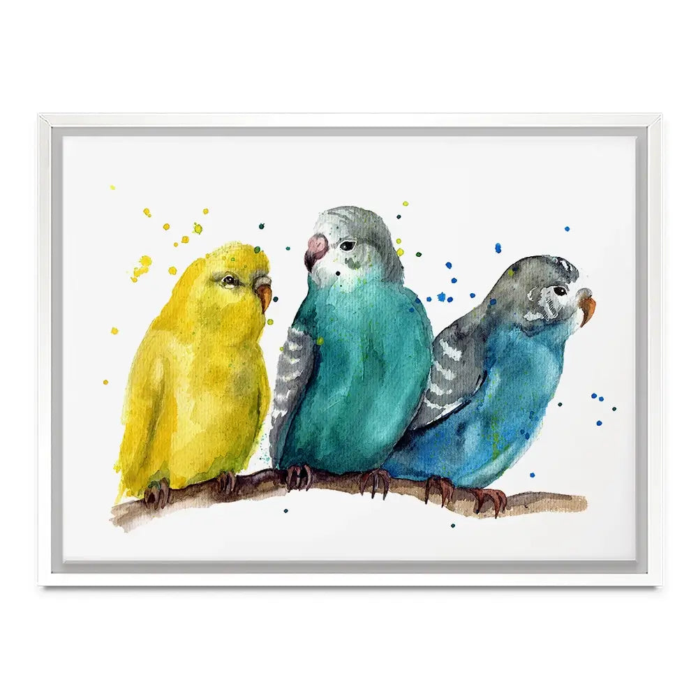Watercolour Budgies Canvas Print Watercolour Budgies Canvas Print wall art product Tatyana Komtsyan / Shutterstock