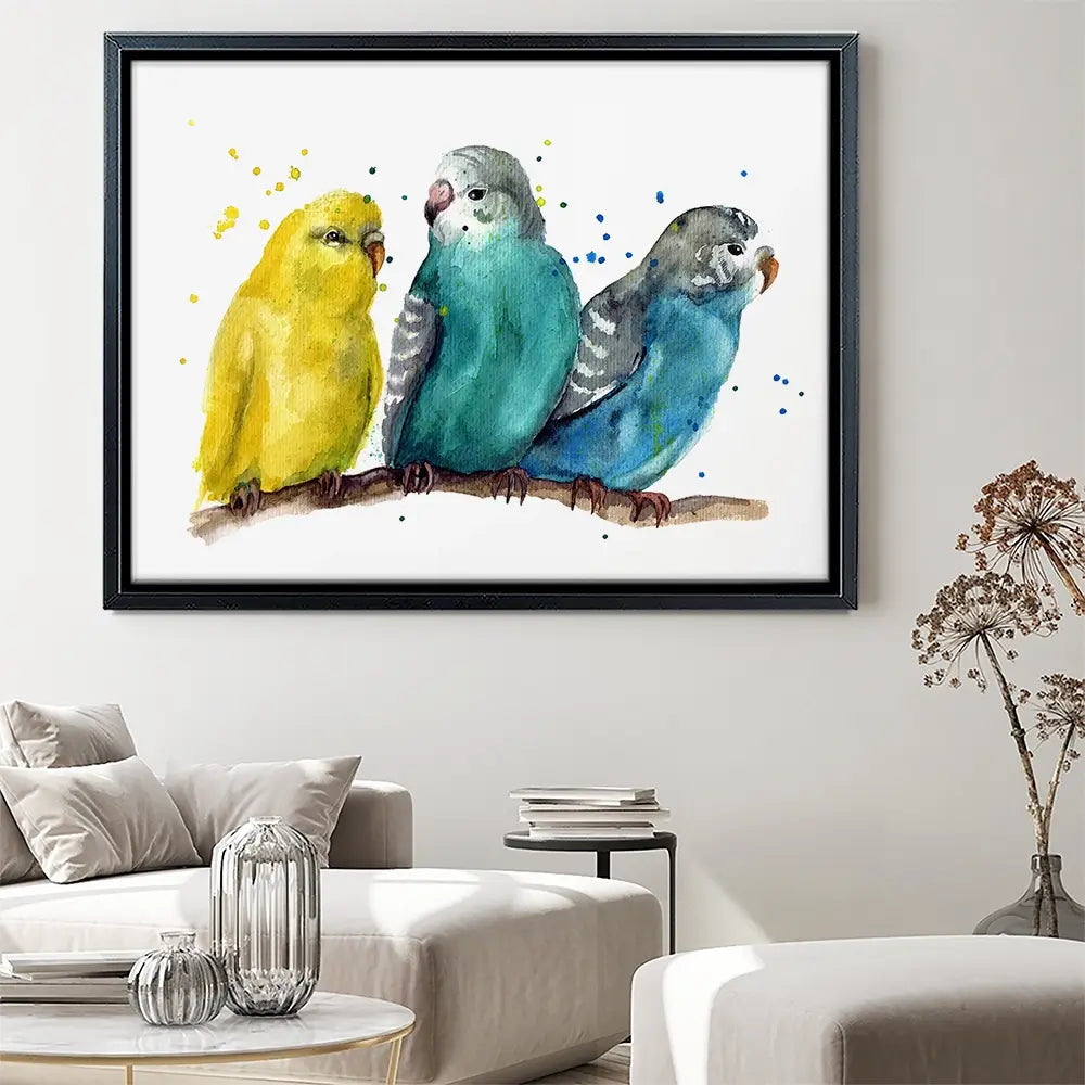 Watercolour Budgies Canvas Print Watercolour Budgies Canvas Print wall art product Tatyana Komtsyan / Shutterstock