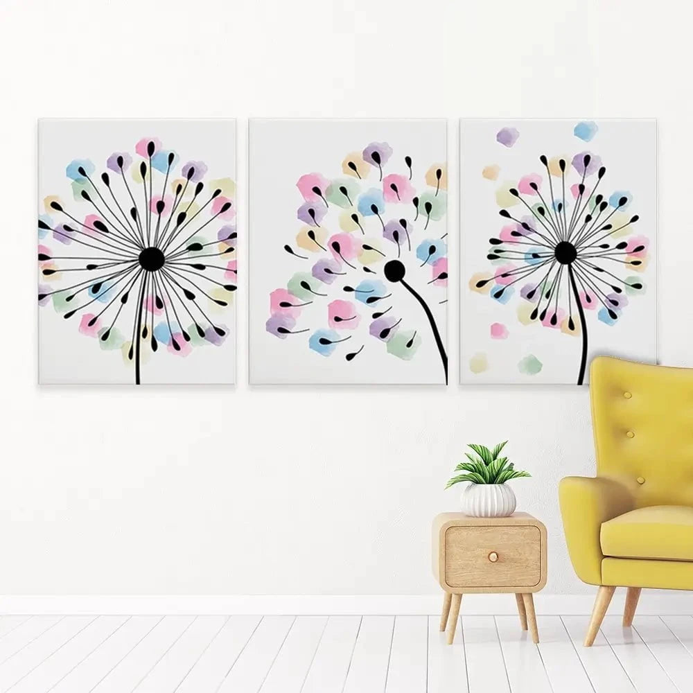 Watercolour Dandelion Seeds Trio Canvas Print Watercolour Dandelion Seeds Trio Canvas Print wall art product TWINS DESIGN STUDIO / Shutterstock