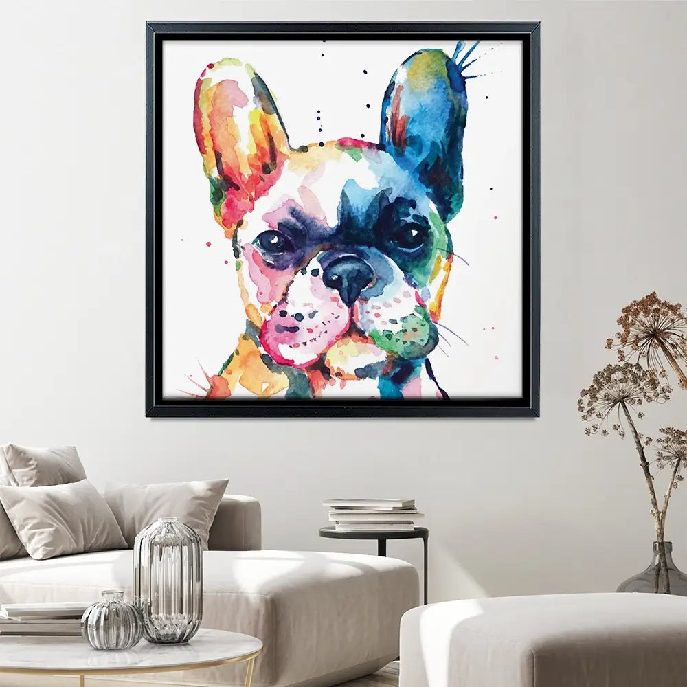 Watercolour Frenchie Square Canvas Print Watercolour Frenchie Square Canvas Print wall art product Art Print Shop