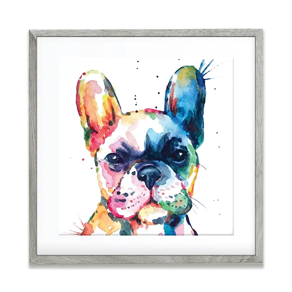 Watercolour Frenchie Square Framed Art Print Watercolour Frenchie Square Framed Art Print wall art product Art Print Shop