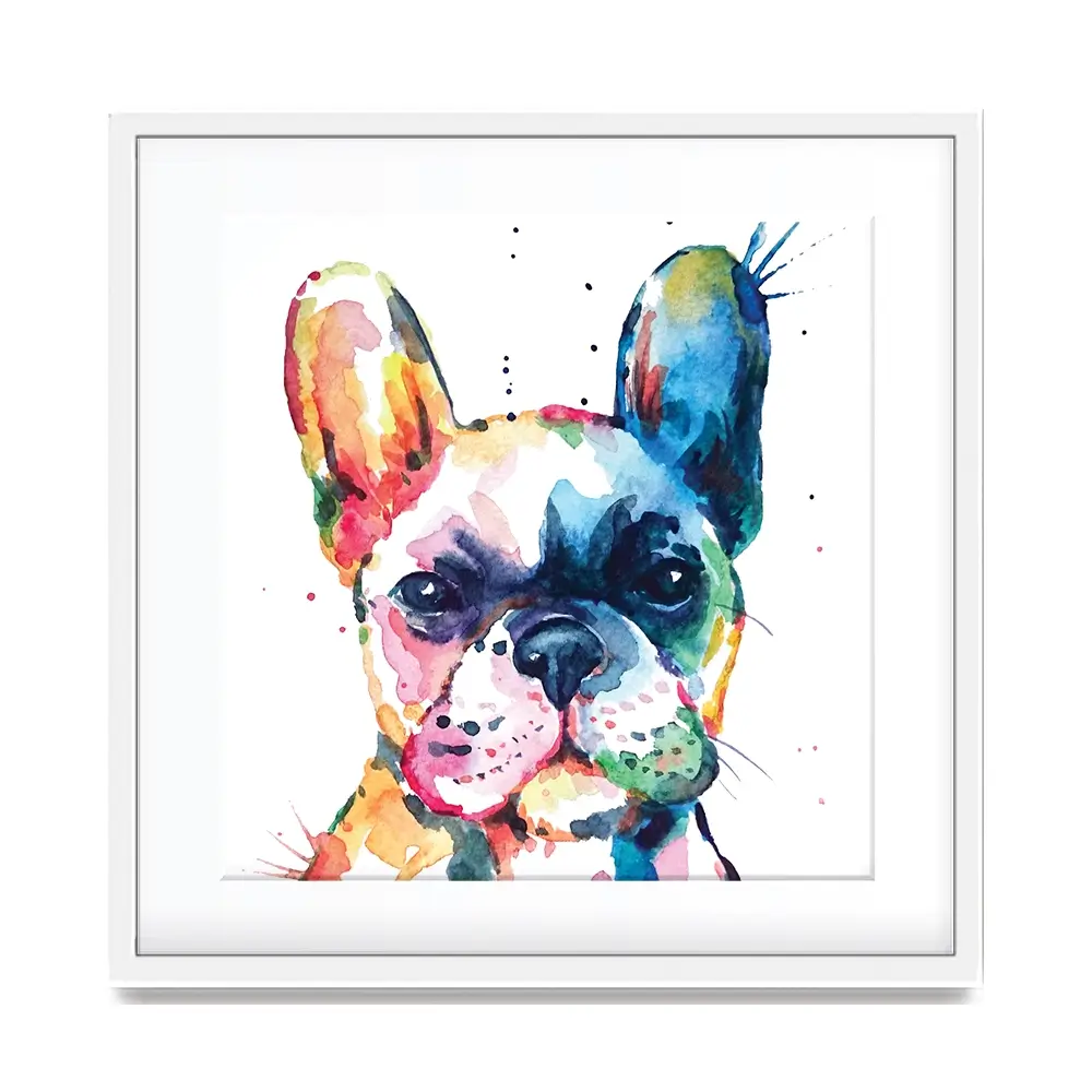 Watercolour Frenchie Square Framed Art Print Watercolour Frenchie Square Framed Art Print wall art product Art Print Shop