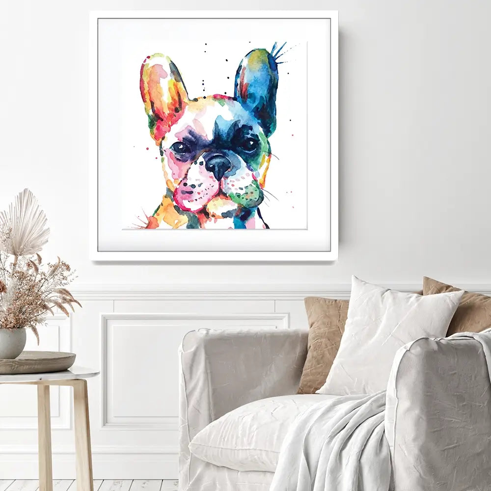 Watercolour Frenchie Square Framed Art Print Watercolour Frenchie Square Framed Art Print wall art product Art Print Shop