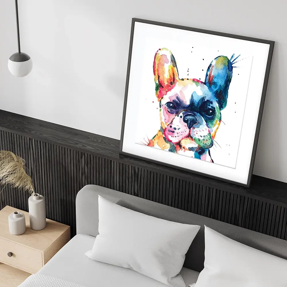 Watercolour Frenchie Square Framed Art Print Watercolour Frenchie Square Framed Art Print wall art product Art Print Shop