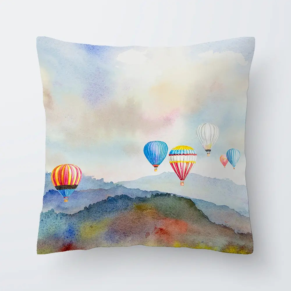 Watercolour Hot Air Balloons Cushion Watercolour Hot Air Balloons Cushion wall art product Painterstock / Shutterstock