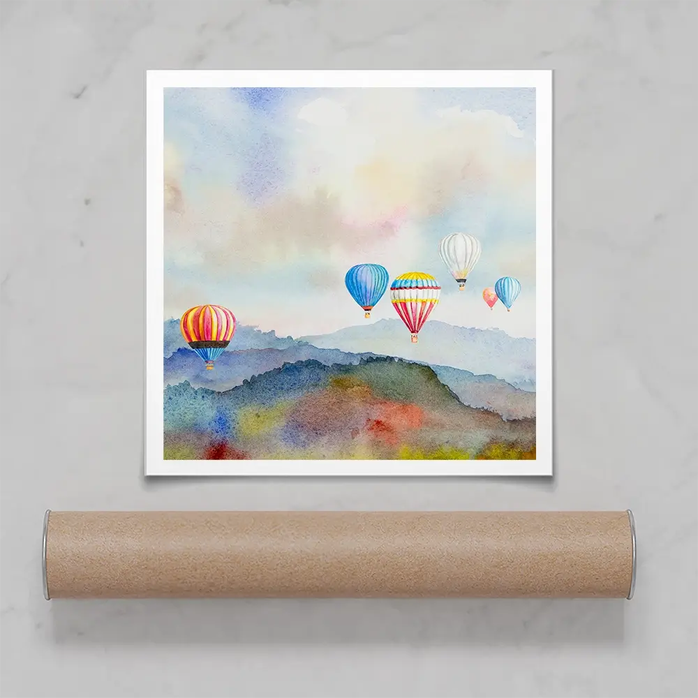 Watercolour Hot Air Balloons Square Art Print Watercolour Hot Air Balloons Square Art Print wall art product Painterstock / Shutterstock