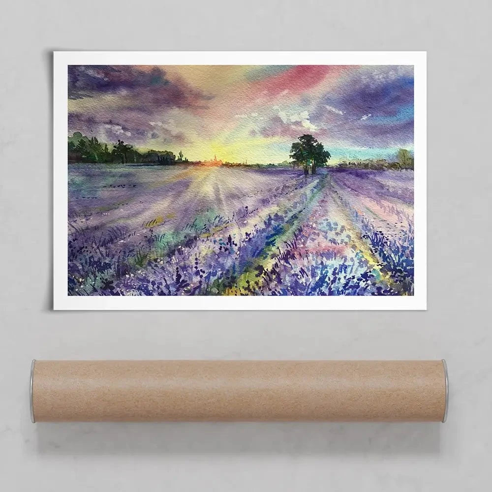 Watercolour Lavender Field Art Print Watercolour Lavender Field Art Print wall art product EL_Art / Shutterstock