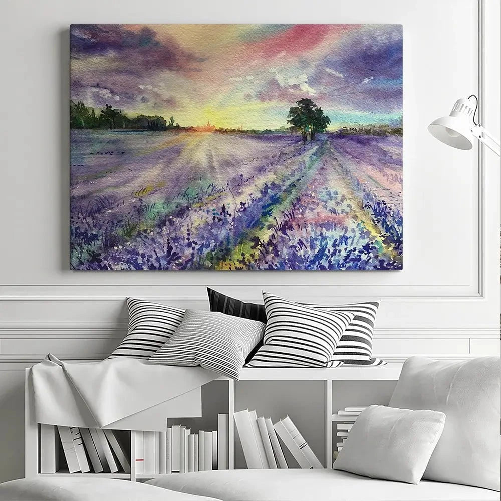 Watercolour Lavender Field Canvas Print Watercolour Lavender Field Canvas Print wall art product EL_Art / Shutterstock
