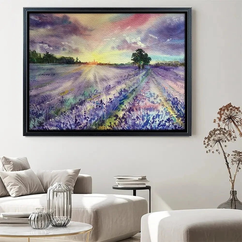 Watercolour Lavender Field Canvas Print Watercolour Lavender Field Canvas Print wall art product EL_Art / Shutterstock