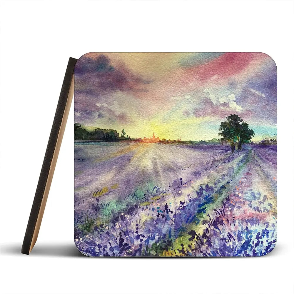 Watercolour Lavender Field Coaster Set Watercolour Lavender Field Coaster Set wall art product EL_Art / Shutterstock