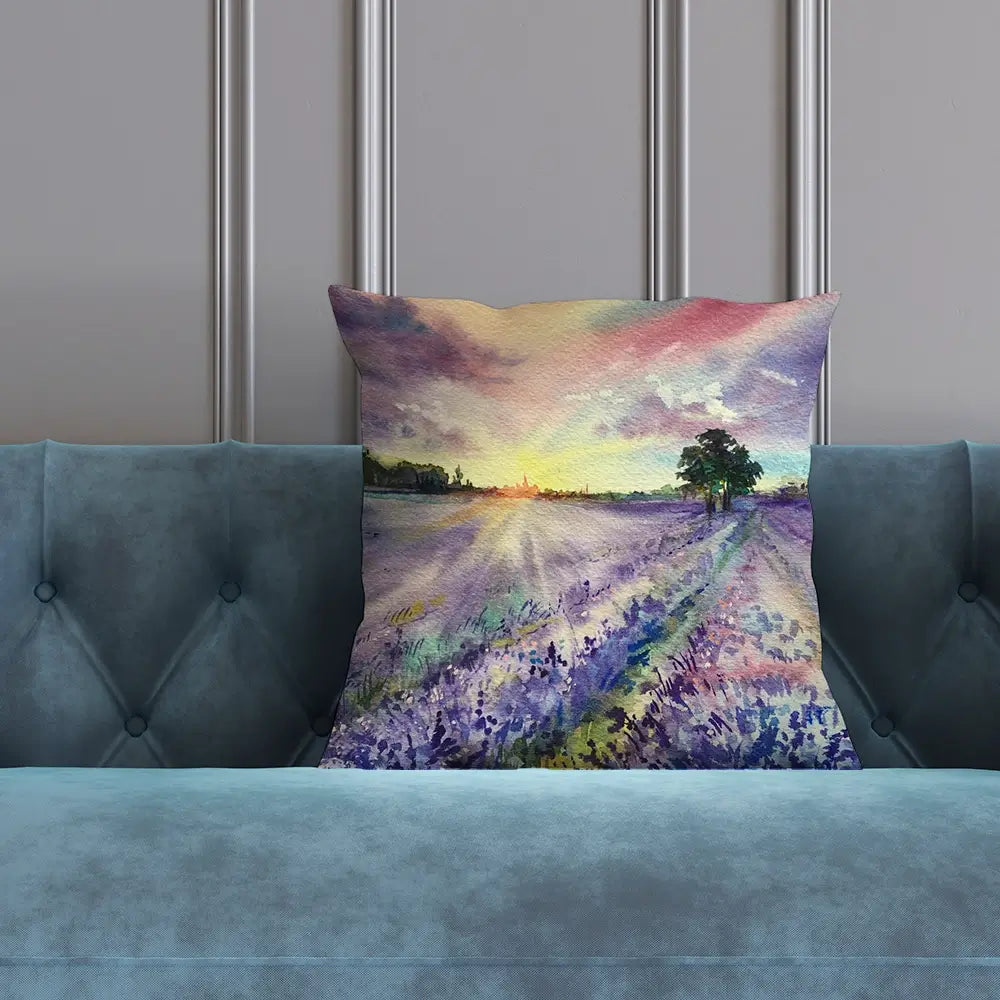 Watercolour Lavender Field Cushion Watercolour Lavender Field Cushion wall art product EL_Art / Shutterstock