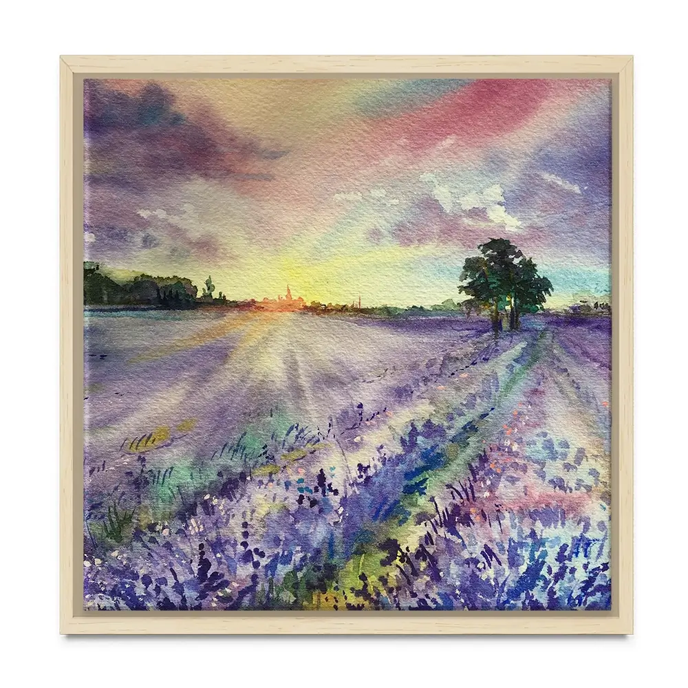 Watercolour Lavender Field Square Canvas Print Watercolour Lavender Field Square Canvas Print wall art product EL_Art / Shutterstock