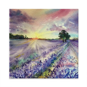 Watercolour Lavender Field Square Canvas Print Watercolour Lavender Field Square Canvas Print wall art product EL_Art / Shutterstock